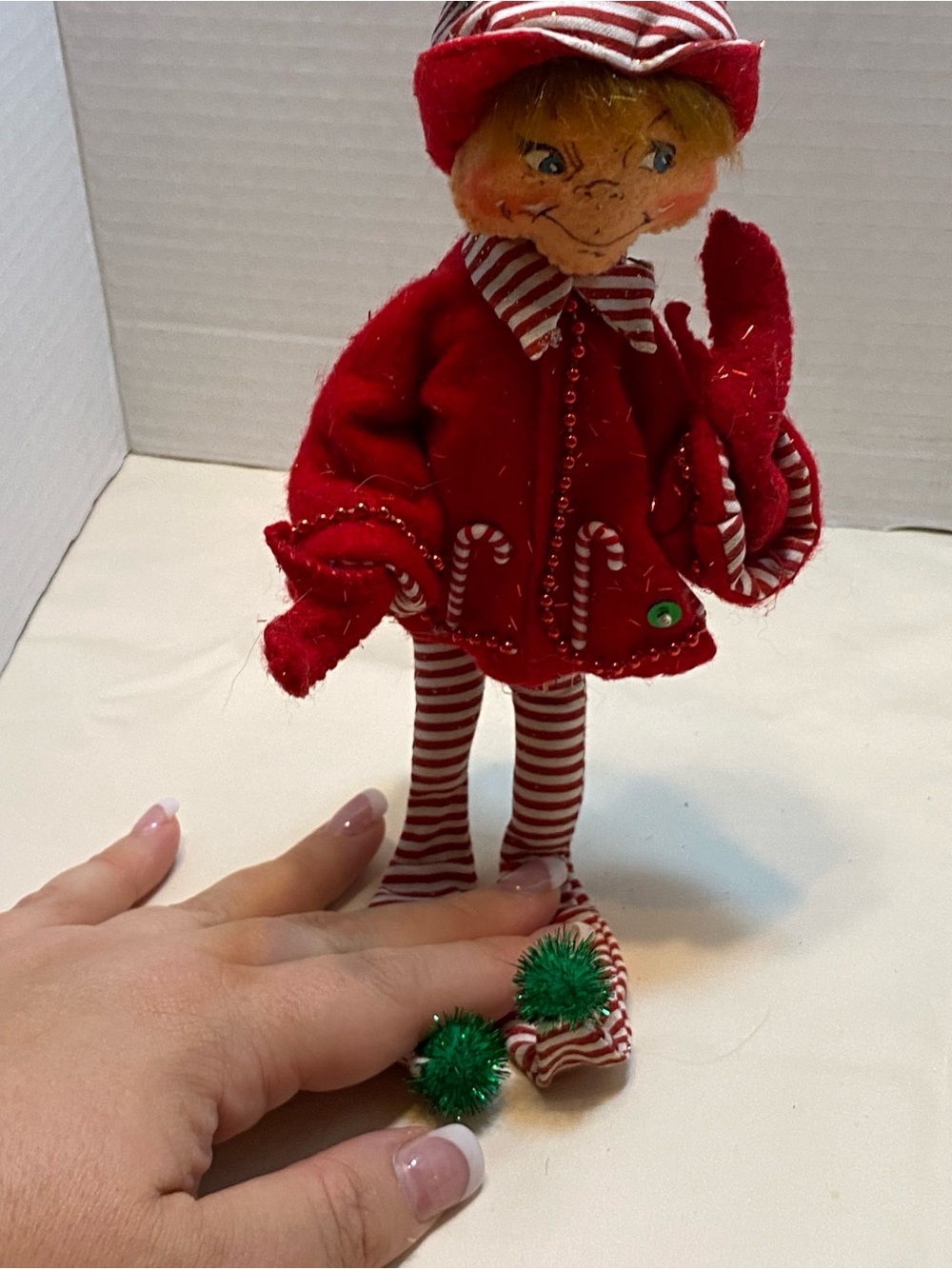 Annalee Red Striped Holiday Elf with Candy Cane Trim